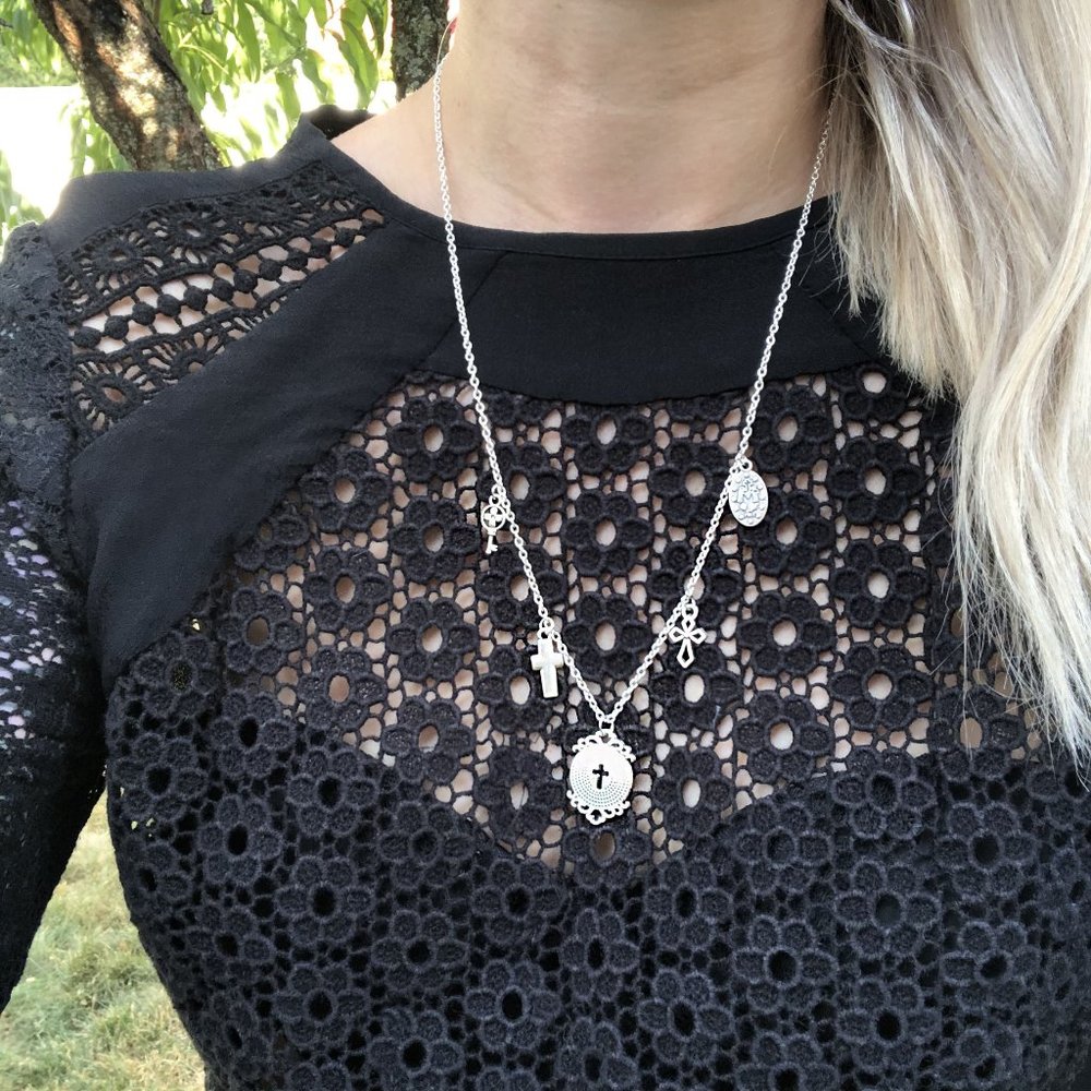 2-Sided Multi-Charm Cross Necklace